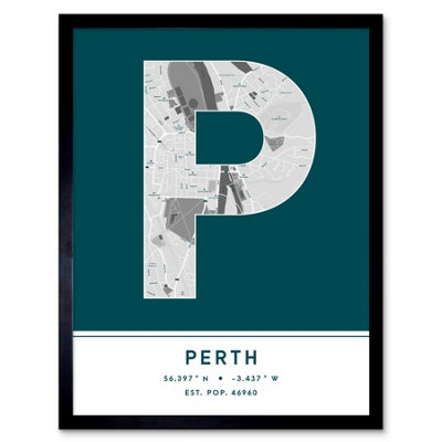 Wee Blue Coo Framed Wall Art Perth Scotland Uk City Map Modern Typography Stylish Letter Word12X16 Inch from B&Q