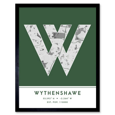 Wee Blue Coo Framed Wall Art Wythenshawe England United Kingdom City Map Modern Typography Stylish Letter Word12X16 Inch from B&Q
