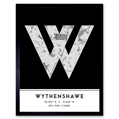 Wee Blue Coo Framed Wall Art Wythenshawe England United Kingdom City Map Modern Typography Stylish Letter Word12X16 Inch from B&Q