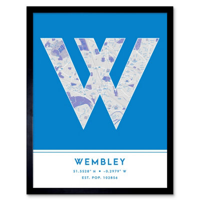 Wee Blue Coo Blue Wee Coo Framed Wall Art Wembley England United Kingdom City Map Modern Typography Stylish Letter Word - 12X16 Inch