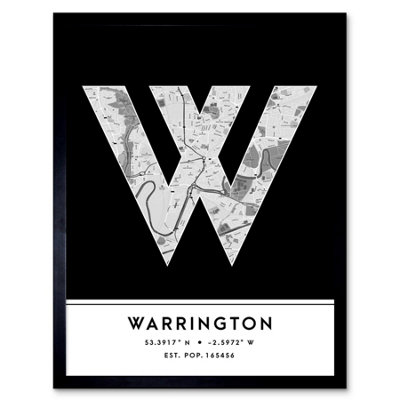 B&Q -  Framed Wall Art Warrington England United Kingdom City Map Modern Typography Stylish Letter Word12X16 Inch