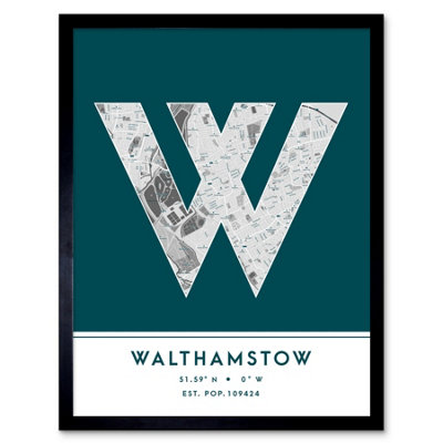 Wee Blue Coo Framed Wall Art Walthamstow England United Kingdom City Map Modern Typography Stylish Letter Word12X16 Inch from B&Q