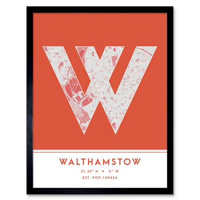 Wee Blue Coo Framed Wall Art Walthamstow England United Kingdom City Map Modern Typography Stylish Letter Word12X16 Inch from B&Q