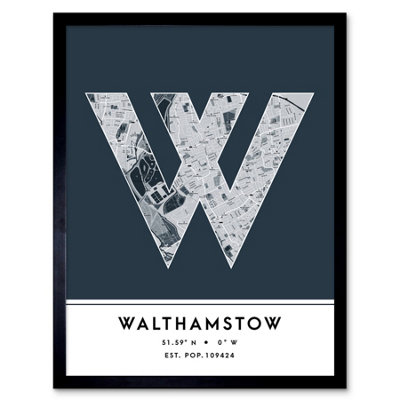Wee Blue Coo Framed Wall Art Walthamstow England United Kingdom City Map Modern Typography Stylish Letter Word12X16 Inch from B&Q