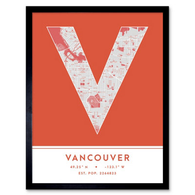 B&Q -  Framed Wall Art Vancouver Canada City Map Modern Typography Stylish Letter Word12X16 Inch