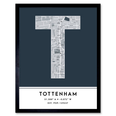 Wee Blue Coo Framed Wall Art Tottenham England United Kingdom City Map Modern Typography Stylish Letter Word12X16 Inch from B&Q
