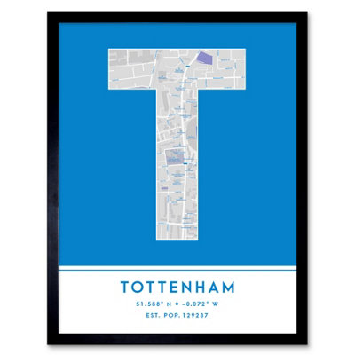Wee Blue Coo Framed Wall Art Tottenham England United Kingdom City Map Modern Typography Stylish Letter Word12X16 Inch from B&Q