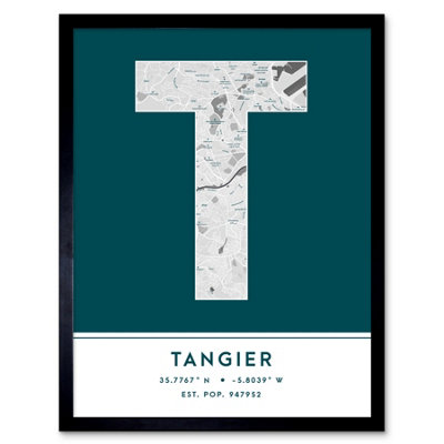 Wee Blue Coo Framed Wall Art Tangier Morocco City Map Modern Typography Stylish Letter Word12X16 Inch from B&Q