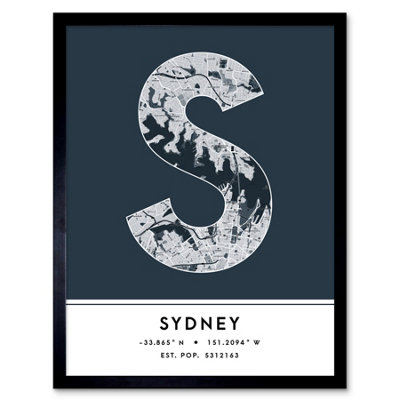 Wee Blue Coo Framed Wall Art Sydney Australia City Map Modern Typography Stylish Letter Word12X16 Inch from B&Q