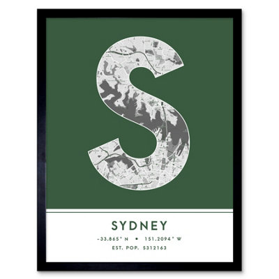 Wee Blue Coo Framed Wall Art Sydney Australia City Map Modern Typography Stylish Letter Word12X16 Inch from B&Q