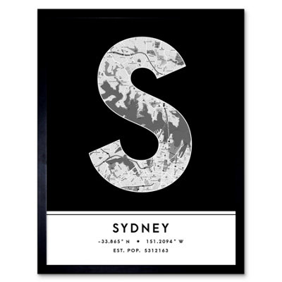 Wee Blue Coo Framed Wall Art Sydney Australia City Map Modern Typography Stylish Letter Word12X16 Inch from B&Q
