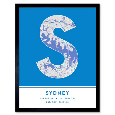 Wee Blue Coo Framed Wall Art Sydney Australia City Map Modern Typography Stylish Letter Word12X16 Inch from B&Q
