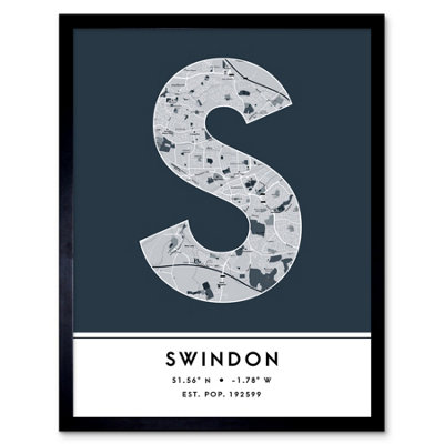 B&Q -  Framed Wall Art Swindon England United Kingdom City Map Modern Typography Stylish Letter Word12X16 Inch