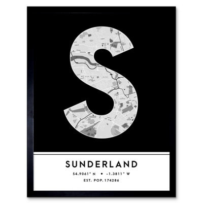 Wee Blue Coo Framed Wall Art Sunderland England United Kingdom City Map Modern Typography Stylish Letter Word12X16 Inch from B&Q