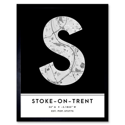 B&Q -  Framed Wall Art Stoke-On-Trent England United Kingdom City Map Modern Typography Stylish Letter Word12X16 Inch