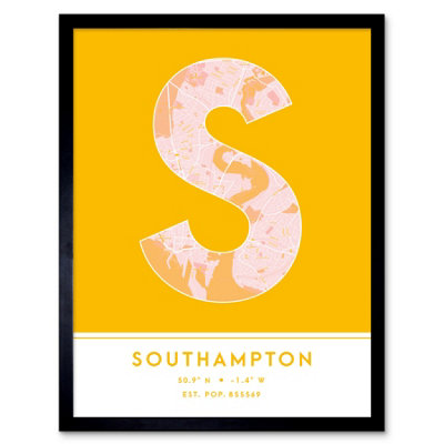 B&Q -  Framed Wall Art Southampton England United Kingdom City Map Modern Typography Stylish Letter Word12X16 Inch