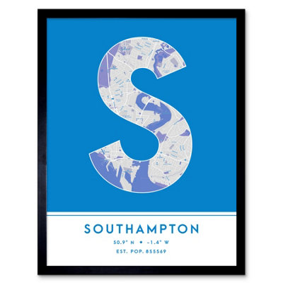 B&Q -  Framed Wall Art Southampton England United Kingdom City Map Modern Typography Stylish Letter Word12X16 Inch
