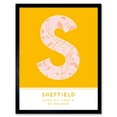 Wee Blue Coo Framed Wall Art Sheffield England United Kingdom City Map Modern Typography Stylish Letter Word12X16 Inch from B&Q
