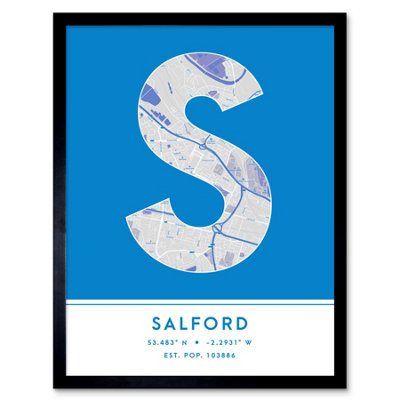 Wee Blue Coo Framed Wall Art Salford England United Kingdom City Map Modern Typography Stylish Letter Word12X16 Inch from B&Q