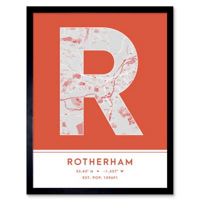 B&Q -  Framed Wall Art Rotherham England United Kingdom City Map Modern Typography Stylish Letter Word12X16 Inch
