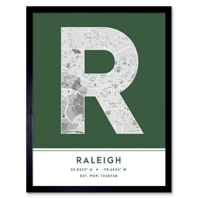B&Q -  Framed Wall Art Raleigh North Carolina United States City Map Modern Typography Stylish Letter Word12X16 Inch