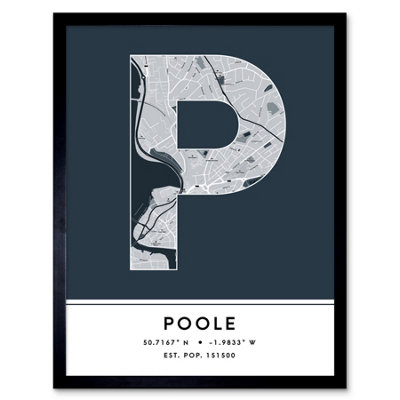 Wee Blue Coo Framed Wall Art Poole England United Kingdom City Map Modern Typography Stylish Letter Word12X16 Inch from B&Q