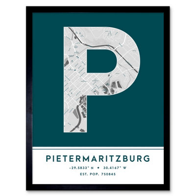 B&Q -  Framed Wall Art Pietermaritzburg South Africa City Map Modern Typography Stylish Letter Word12X16 Inch