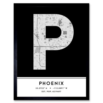 B&Q -  Framed Wall Art Phoenix Arizona United States City Map Modern Typography Stylish Letter Word12X16 Inch