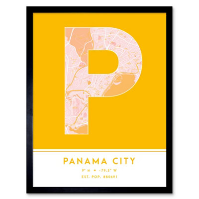 Wee Blue Coo Blue Wee Coo Framed Wall Art Panama City Panama City Map Modern Typography Stylish Letter Word - 12X16 Inch