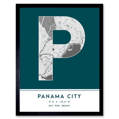 Wee Blue Coo Blue Wee Coo Framed Wall Art Panama City Panama City Map Modern Typography Stylish Letter Word - 12X16 Inch