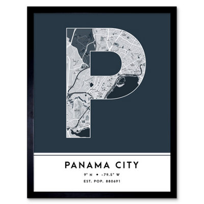 Wee Blue Coo Blue Wee Coo Framed Wall Art Panama City Panama City Map Modern Typography Stylish Letter Word - 12X16 Inch