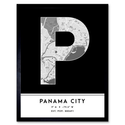 Wee Blue Coo Blue Wee Coo Framed Wall Art Panama City Panama City Map Modern Typography Stylish Letter Word - 12X16 Inch