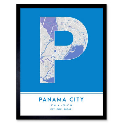 Wee Blue Coo Blue Wee Coo Framed Wall Art Panama City Panama City Map Modern Typography Stylish Letter Word - 12X16 Inch