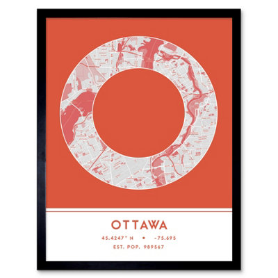 B&Q -  Framed Wall Art Ottawa Canada City Map Modern Typography Stylish Letter Word12X16 Inch