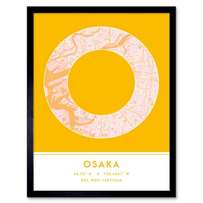 Wee Blue Coo Framed Wall Art Osaka Japan City Map Modern Typography Stylish Letter Word12X16 Inch from B&Q