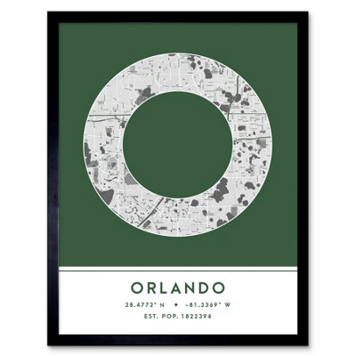 B&Q -  Framed Wall Art Orlando Florida United States City Map Modern Typography Stylish Letter Word12X16 Inch