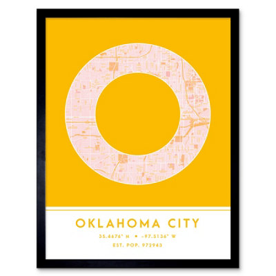 Wee Blue Coo Blue Wee Coo Framed Wall Art Oklahoma City Oklahoma United States City Map Modern Typography Stylish Letter Word - 12X16 Inch