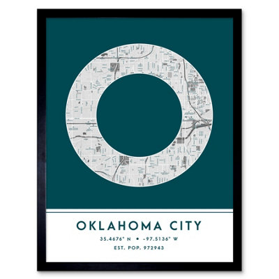 Wee Blue Coo Blue Wee Coo Framed Wall Art Oklahoma City Oklahoma United States City Map Modern Typography Stylish Letter Word - 12X16 Inch