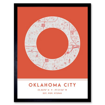 Wee Blue Coo Blue Wee Coo Framed Wall Art Oklahoma City Oklahoma United States City Map Modern Typography Stylish Letter Word - 12X16 Inch