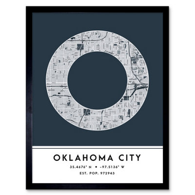 Wee Blue Coo Blue Wee Coo Framed Wall Art Oklahoma City Oklahoma United States City Map Modern Typography Stylish Letter Word - 12X16 Inch