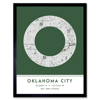 Wee Blue Coo Blue Wee Coo Framed Wall Art Oklahoma City Oklahoma United States City Map Modern Typography Stylish Letter Word - 12X16 Inch