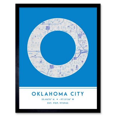 Wee Blue Coo Blue Wee Coo Framed Wall Art Oklahoma City Oklahoma United States City Map Modern Typography Stylish Letter Word - 12X16 Inch