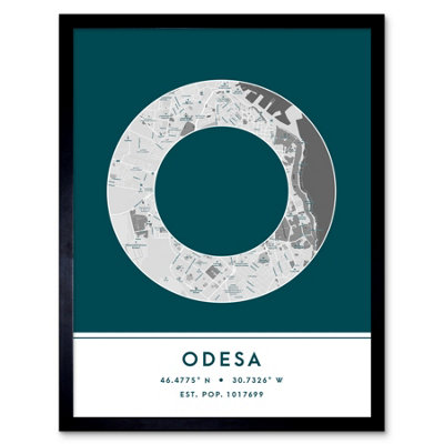Wee Blue Coo Framed Wall Art Odesa Ukraine City Map Modern Typography Stylish Letter Word12X16 Inch from B&Q