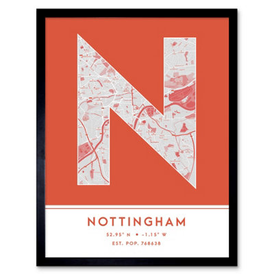Wee Blue Coo Framed Wall Art Nottingham England United Kingdom City Map Modern Typography Stylish Letter Word12X16 Inch from B&Q