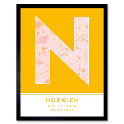 Wee Blue Coo Blue Wee Coo Framed Wall Art Norwich England United Kingdom City Map Modern Typography Stylish Letter Word - 12X16 Inch