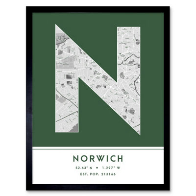 Wee Blue Coo Blue Wee Coo Framed Wall Art Norwich England United Kingdom City Map Modern Typography Stylish Letter Word - 12X16 Inch