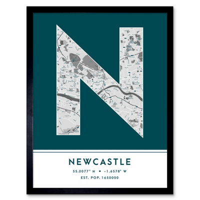 Wee Blue Coo Framed Wall Art Newcastle England United Kingdom City Map Modern Typography Stylish Letter Word12X16 Inch from B&Q