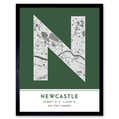 Wee Blue Coo Framed Wall Art Newcastle England United Kingdom City Map Modern Typography Stylish Letter Word12X16 Inch from B&Q