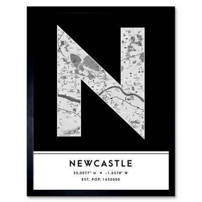 Wee Blue Coo Framed Wall Art Newcastle England United Kingdom City Map Modern Typography Stylish Letter Word12X16 Inch from B&Q