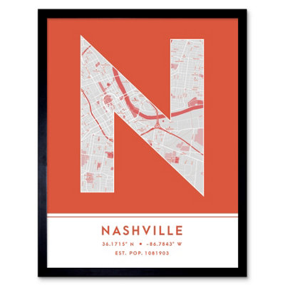 Wee Blue Coo Framed Wall Art Nashville Tennessee United States City Map Modern Typography Stylish Letter Word12X16 Inch from B&Q